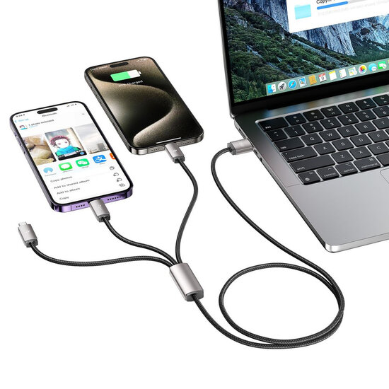 Tech-Protect Ultraboost 3-in-1 kabel - USB-A naar Micro-USB, USB-C &amp; Lightning - 3.5A - 1M - Zwart-Grijs