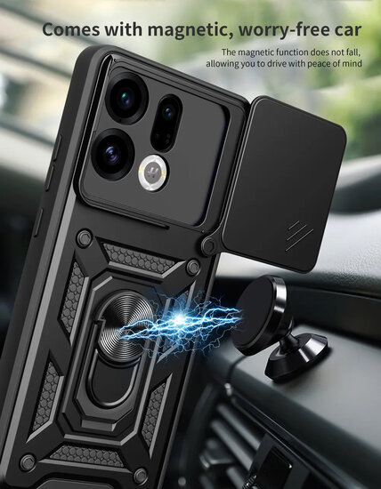 Oppo Find X9 Hoesje - MobyDefend Pantsercase Met Draaibare Ring - Zilvergrijs