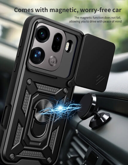 Oppo Find X9 Pro Hoesje - MobyDefend Pantsercase Met Draaibare Ring - Zwart