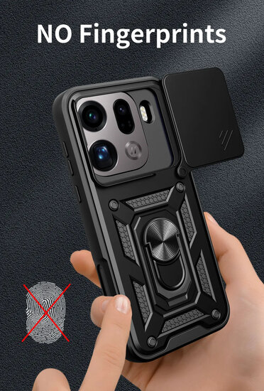 Oppo Find X9 Pro Hoesje - MobyDefend Pantsercase Met Draaibare Ring - Zilvergrijs