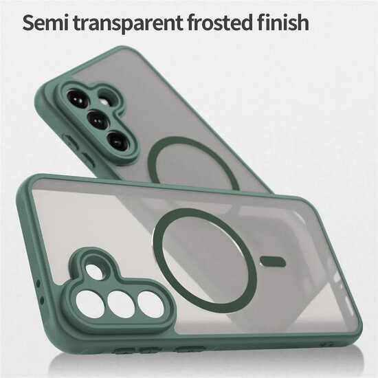 Samsung Galaxy A37 Hoesje - MobyDefend MagSafe Case Mat Transparant Met Gekleurde Rand - Groen