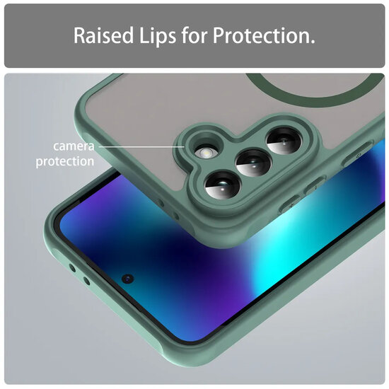 Samsung Galaxy A37 Hoesje - MobyDefend MagSafe Case Mat Transparant Met Gekleurde Rand - Groen