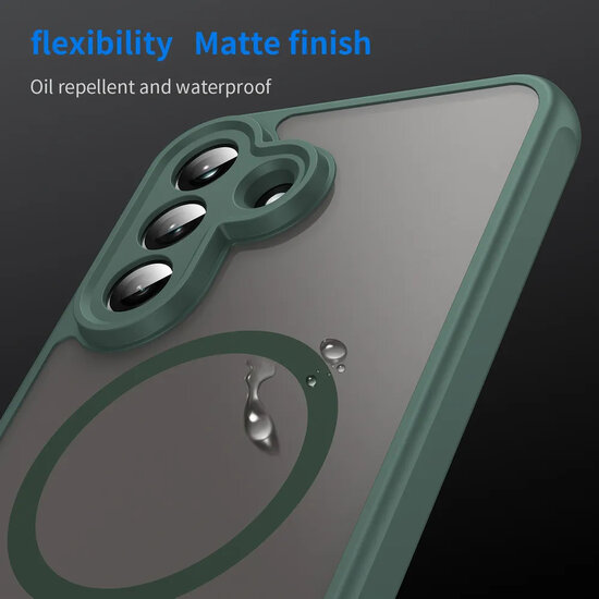 Samsung Galaxy A37 Hoesje - MobyDefend MagSafe Case Mat Transparant Met Gekleurde Rand - Groen