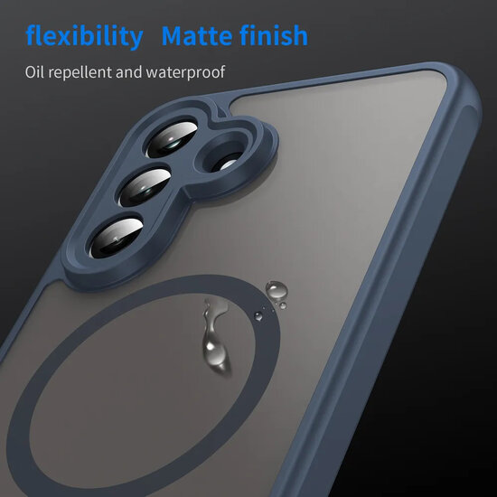 Samsung Galaxy A37 Hoesje - MobyDefend MagSafe Case Mat Transparant Met Gekleurde Rand - Blauw