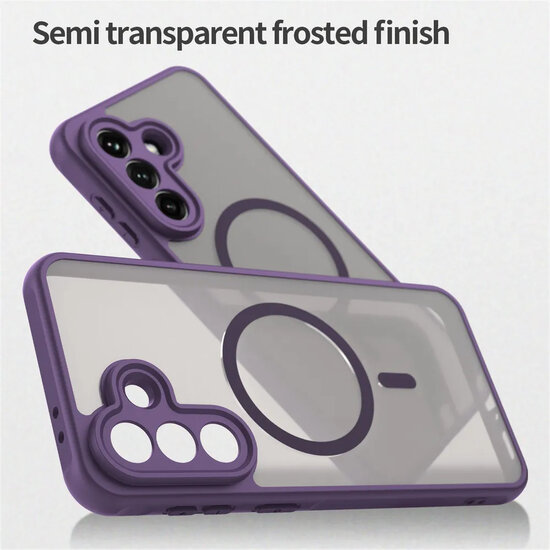 Samsung Galaxy A37 Hoesje - MobyDefend MagSafe Case Mat Transparant Met Gekleurde Rand - Paars