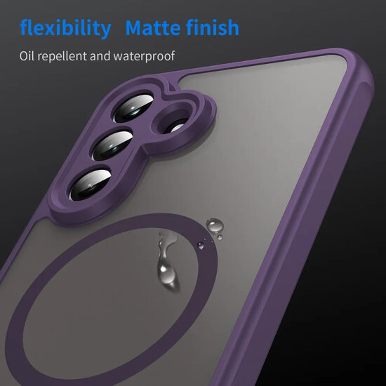 Samsung Galaxy A37 Hoesje - MobyDefend MagSafe Case Mat Transparant Met Gekleurde Rand - Paars