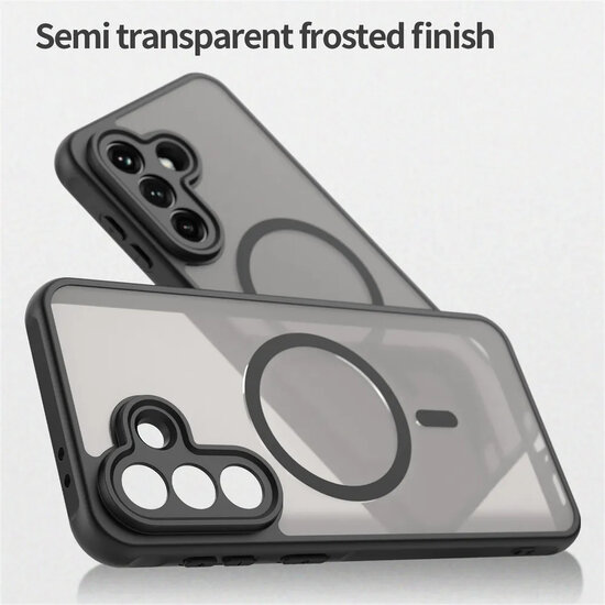 Samsung Galaxy A37 Hoesje - MobyDefend MagSafe Case Mat Transparant Met Gekleurde Rand - Zwart