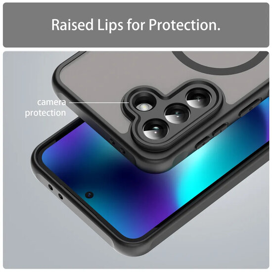 Samsung Galaxy A37 Hoesje - MobyDefend MagSafe Case Mat Transparant Met Gekleurde Rand - Zwart