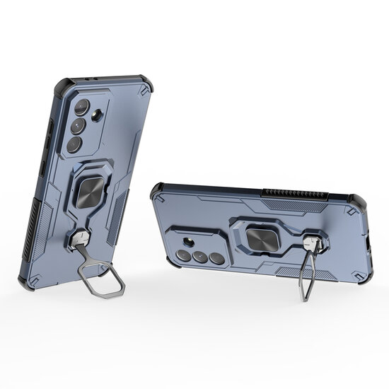 Samsung Galaxy A37 Hoesje - MobyDefend Dubbelgelaagde Pantsercase Met Standaard - Blauw