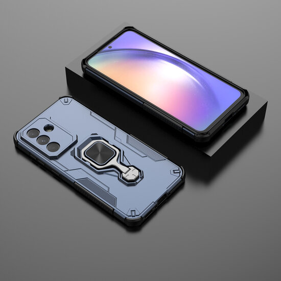 Samsung Galaxy A37 Hoesje - MobyDefend Dubbelgelaagde Pantsercase Met Standaard - Blauw