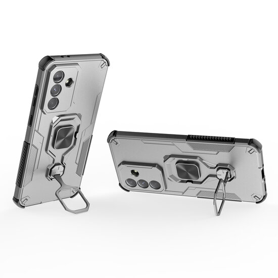 Samsung Galaxy A37 Hoesje - MobyDefend Dubbelgelaagde Pantsercase Met Standaard - Zilvergrijs