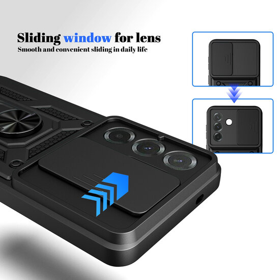 Samsung Galaxy A57 Hoesje - MobyDefend Pantsercase Met Draaibare Ring - Blauw