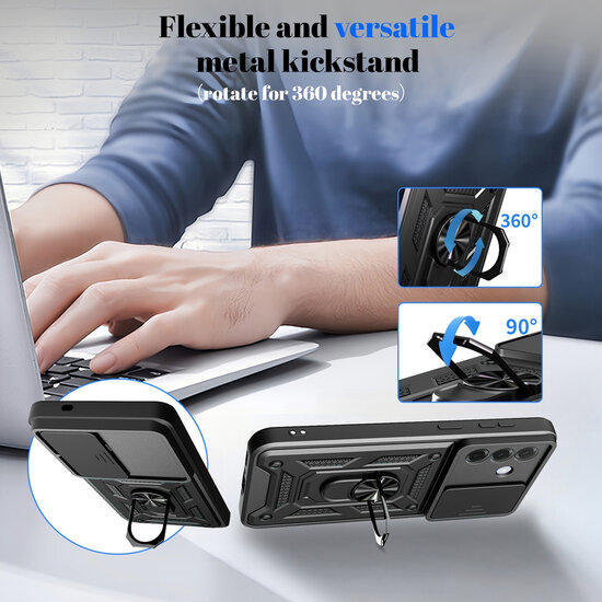 Samsung Galaxy A57 Hoesje - MobyDefend Pantsercase Met Draaibare Ring - Zwart