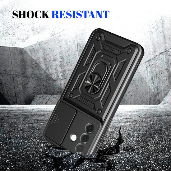 Samsung Galaxy A57 Hoesje - MobyDefend Pantsercase Met Draaibare Ring - Zilvergrijs