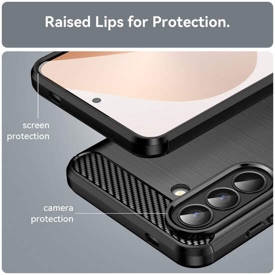 Samsung Galaxy A57 Hoesje - MobyDefend TPU Backcover - Geborstelde Metaal &amp; Carbon-Look - Zwart