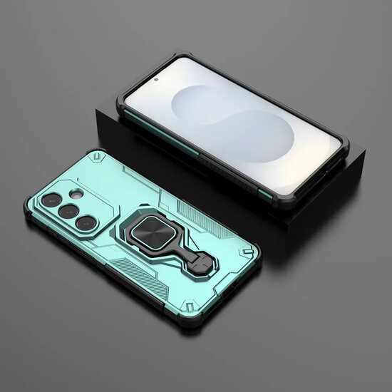Samsung Galaxy S26 Hoesje - MobyDefend Dubbelgelaagde Pantsercase Met Standaard - Turquoise