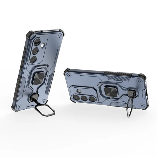 Samsung Galaxy S26 Hoesje - MobyDefend Dubbelgelaagde Pantsercase Met Standaard - Blauw