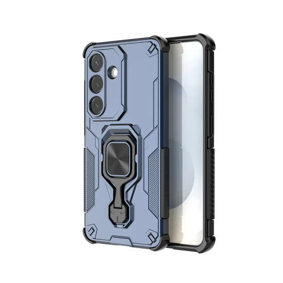Samsung Galaxy S26 Hoesje - MobyDefend Dubbelgelaagde Pantsercase Met Standaard - Blauw