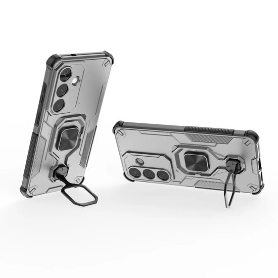 Samsung Galaxy S26 Hoesje - MobyDefend Dubbelgelaagde Pantsercase Met Standaard - Zilvergrijs