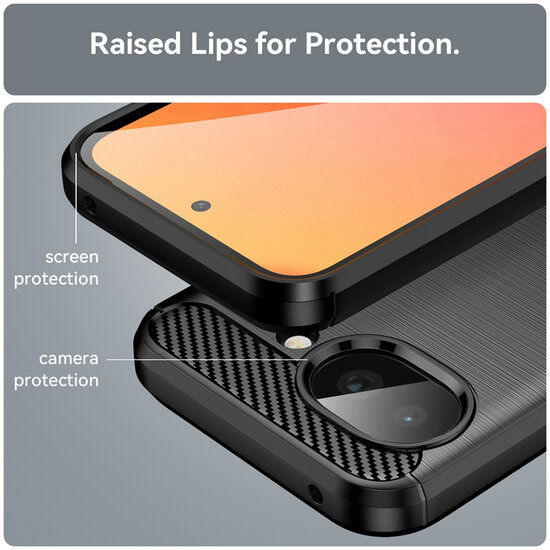 Google Pixel 10a Hoesje - MobyDefend TPU Backcover - Geborstelde Metaal &amp; Carbon-Look - Zwart