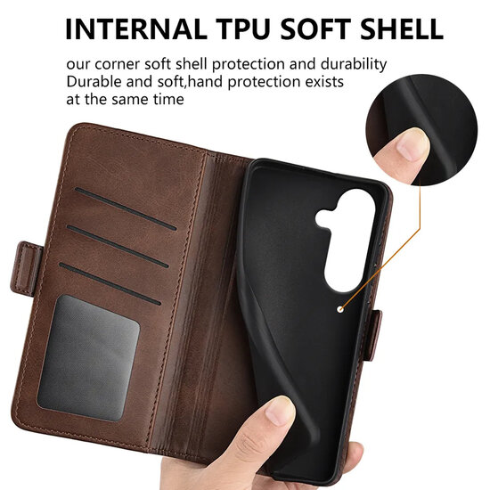 Samsung Galaxy S26 Hoesje - MobyDefend Luxe Wallet Book Case (Sluiting Zijkant) - Lichtbruin