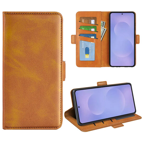 Samsung Galaxy S26 Hoesje - MobyDefend Luxe Wallet Book Case (Sluiting Zijkant) - Lichtbruin
