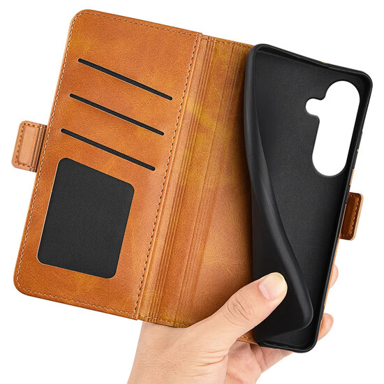 Samsung Galaxy S26 Hoesje - MobyDefend Luxe Wallet Book Case (Sluiting Zijkant) - Lichtbruin