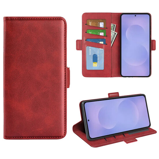 Samsung Galaxy S26 Hoesje - MobyDefend Luxe Wallet Book Case (Sluiting Zijkant) - Rood