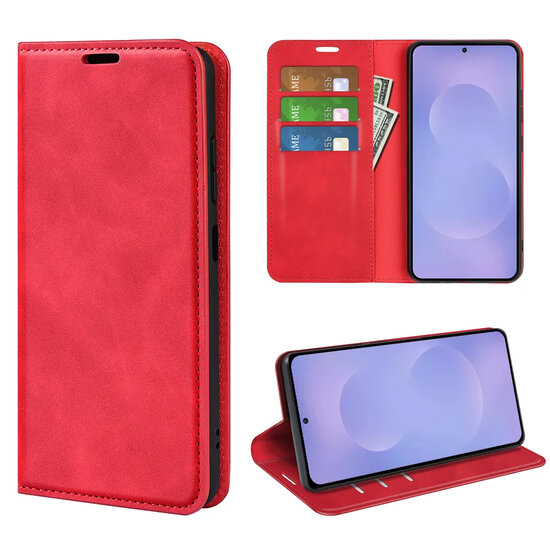Samsung Galaxy S26 Hoesje - MobyDefend Luxe Wallet Bookcase (Magnetische Sluiting) - Rood