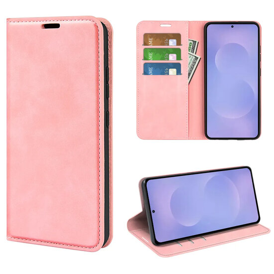 Samsung Galaxy S26 Hoesje - MobyDefend Luxe Wallet Bookcase (Magnetische Sluiting) - Roze