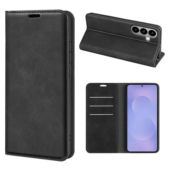 Samsung Galaxy S26 Hoesje - MobyDefend Luxe Wallet Bookcase (Magnetische Sluiting) - Zwart