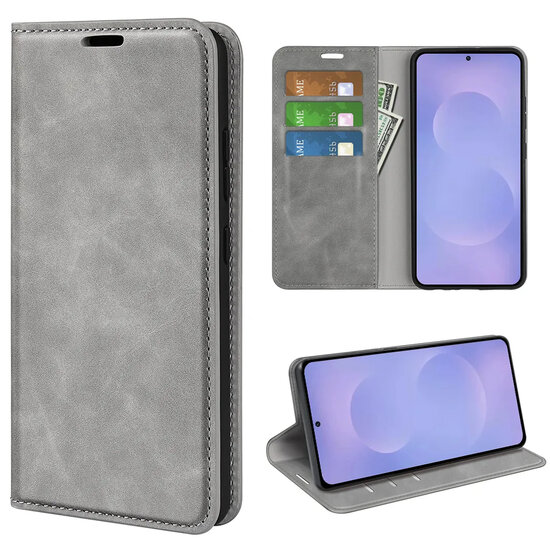 Samsung Galaxy S26 Hoesje - MobyDefend Luxe Wallet Bookcase (Magnetische Sluiting) - Grijs