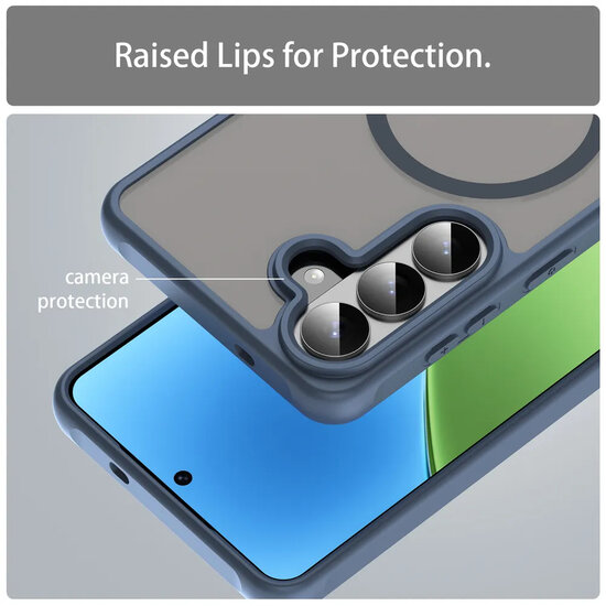 Samsung Galaxy S26 Plus (S26+) Hoesje - MobyDefend MagSafe Case Mat Transparant Met Gekleurde Rand - Blauw