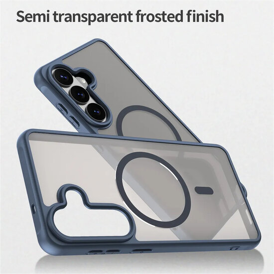 Samsung Galaxy S26 Plus (S26+) Hoesje - MobyDefend MagSafe Case Mat Transparant Met Gekleurde Rand - Blauw