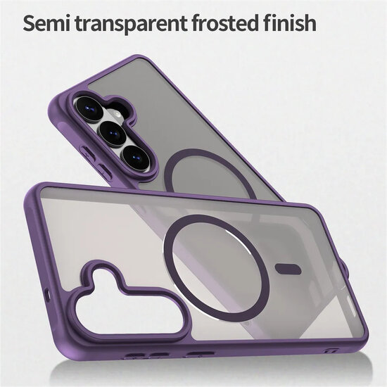 Samsung Galaxy S26 Plus (S26+) Hoesje - MobyDefend MagSafe Case Mat Transparant Met Gekleurde Rand - Paars