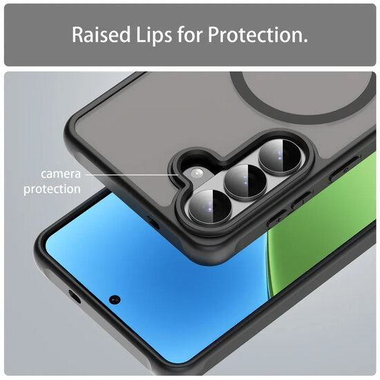 Samsung Galaxy S26 Plus (S26+) Hoesje - MobyDefend MagSafe Case Mat Transparant Met Gekleurde Rand - Zwart