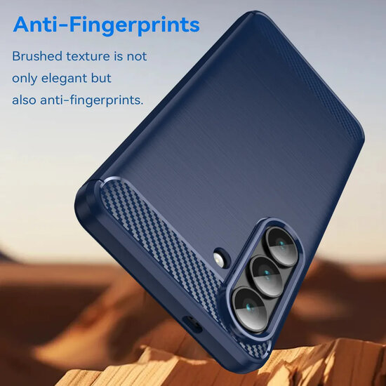 Samsung Galaxy S26 Hoesje - MobyDefend TPU Backcover - Geborstelde Metaal &amp; Carbon-Look - Blauw