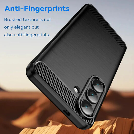 Samsung Galaxy S26 Hoesje - MobyDefend TPU Backcover - Geborstelde Metaal &amp; Carbon-Look - Zwart