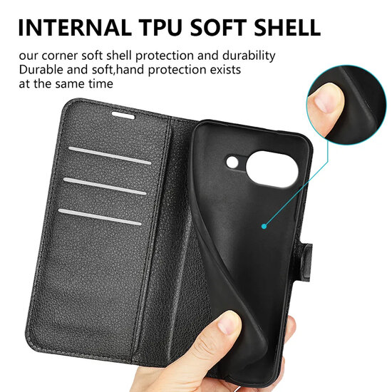 Google Pixel 10a Hoesje - MobyDefend Kunstleren Wallet Book Case (Sluiting Voorkant) - Zwart