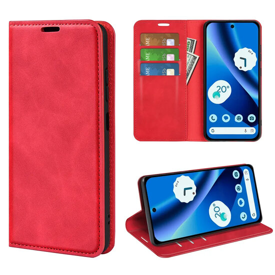 Google Pixel 10a Hoesje - MobyDefend Luxe Wallet Bookcase (Magnetische Sluiting) - Rood