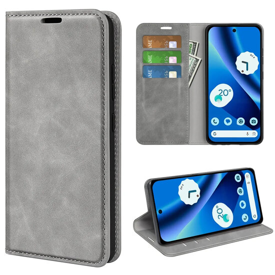 Google Pixel 10a Hoesje - MobyDefend Luxe Wallet Bookcase (Magnetische Sluiting) - Grijs
