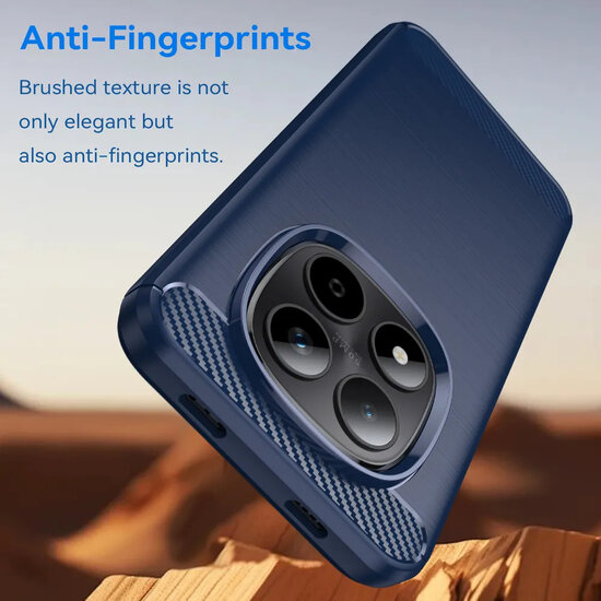 Xiaomi Redmi Note 15 Pro 5G Hoesje - MobyDefend TPU Backcover - Geborstelde Metaal &amp; Carbon-Look - Blauw