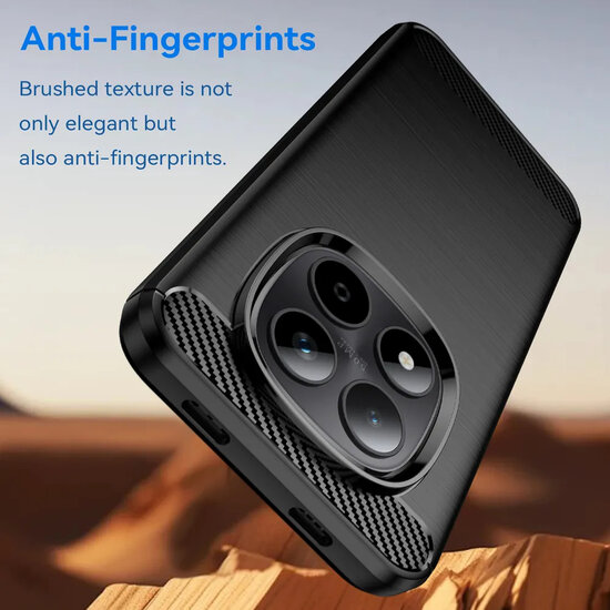 Xiaomi Redmi Note 15 Pro 5G Hoesje - MobyDefend TPU Backcover - Geborstelde Metaal &amp; Carbon-Look - Zwart