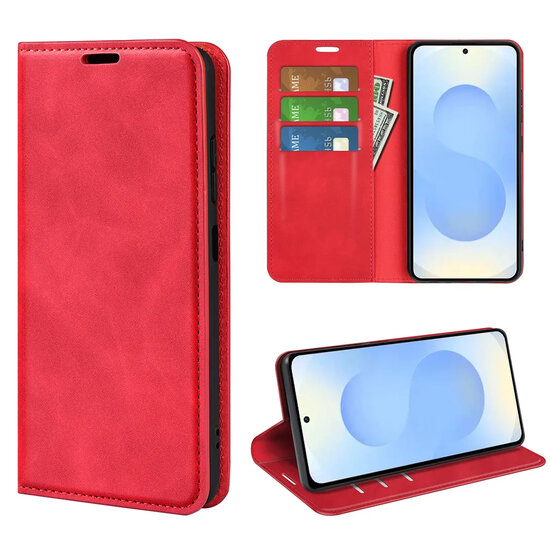 Samsung Galaxy S26 Plus (S26+) Hoesje - MobyDefend Luxe Wallet Bookcase (Magnetische Sluiting) - Rood