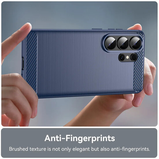 Samsung Galaxy S26 Ultra Hoesje - MobyDefend TPU Backcover - Geborstelde Metaal &amp; Carbon-Look - Blauw