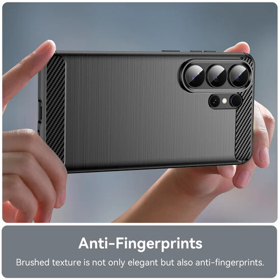 Samsung Galaxy S26 Ultra Hoesje - MobyDefend TPU Backcover - Geborstelde Metaal &amp; Carbon-Look - Zwart