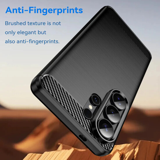 Samsung Galaxy S26 Ultra Hoesje - MobyDefend TPU Backcover - Geborstelde Metaal &amp; Carbon-Look - Zwart