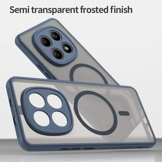Xiaomi Redmi Note 15 5G Hoesje - MobyDefend MagSafe Case Mat Transparant Met Gekleurde Rand - Blauw