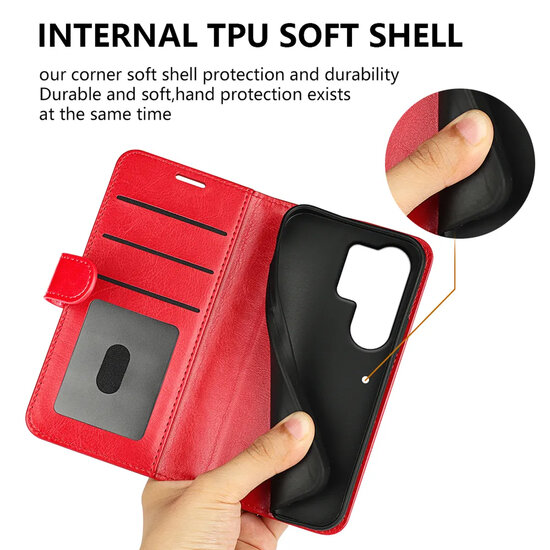 Samsung Galaxy S26 Ultra Hoesje - MobyDefend Wallet Book Case (Sluiting Achterkant) - Rood