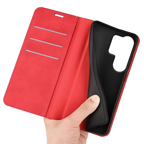 Samsung Galaxy S26 Ultra Hoesje - MobyDefend Luxe Wallet Bookcase (Magnetische Sluiting) - Rood